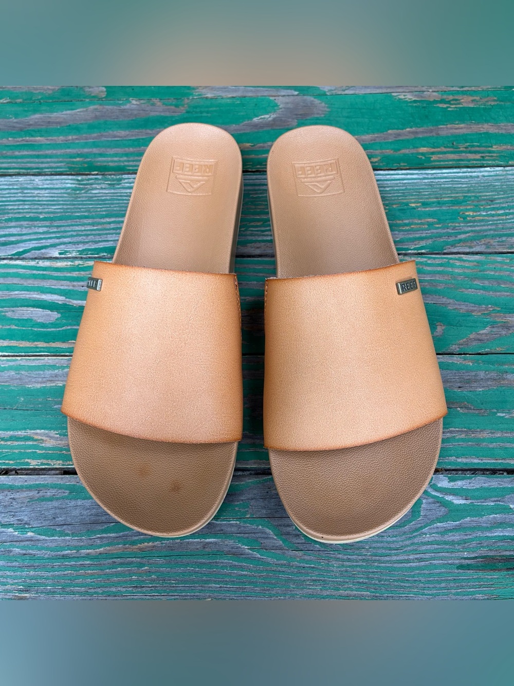 Reef Cushion Scout Saddle Natural Sandals Womens 9 Brown Vegan Leather Slides - Picture 15 of 15
